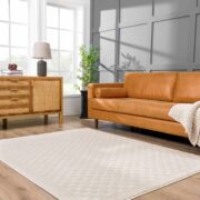 Leryn Ivory Checkered Machine Woven Area Rug - Image 2