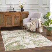 Lively Green Marble Machine Woven Polypropylene Area Rug - Image 2